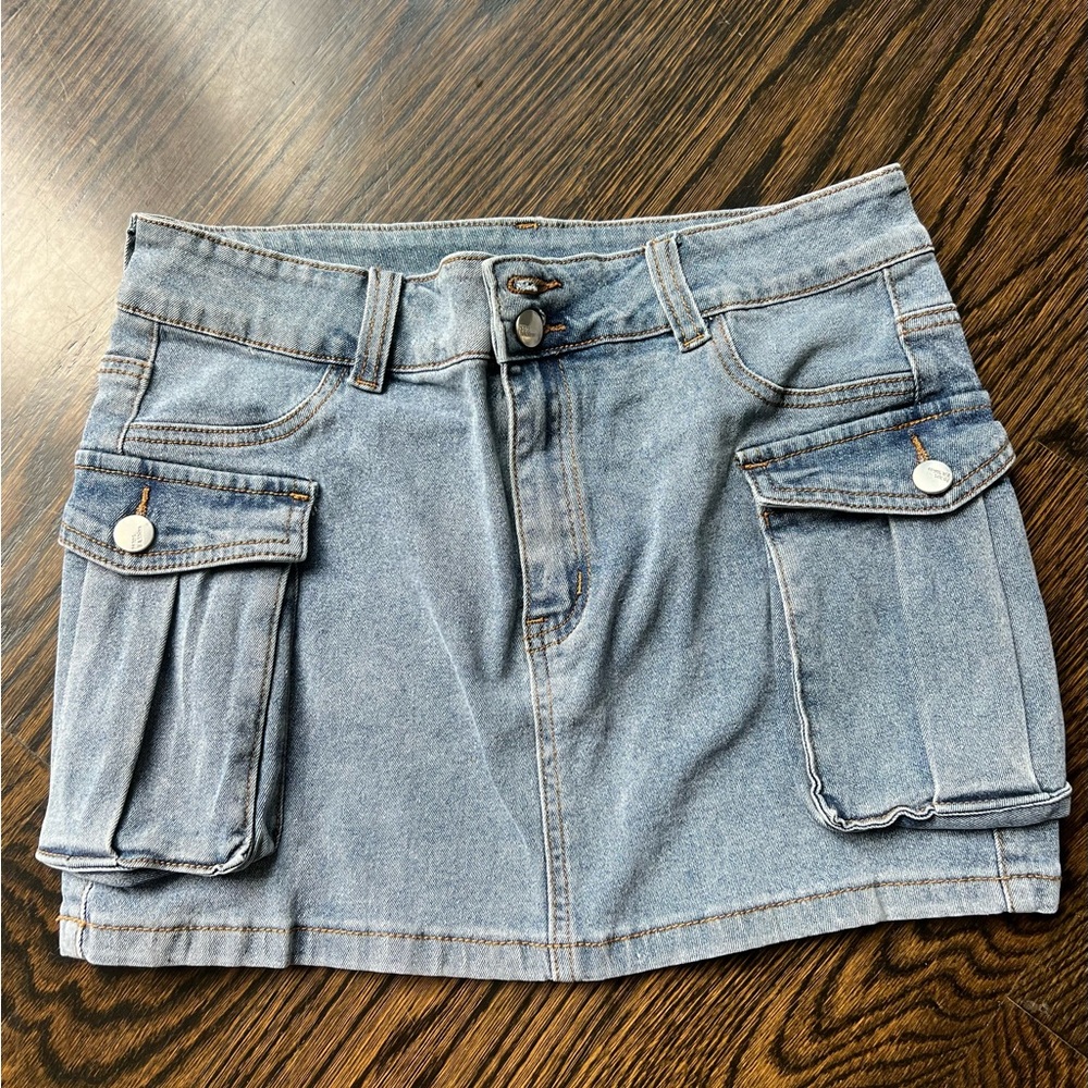 Denim Mini Skirt with Pockets